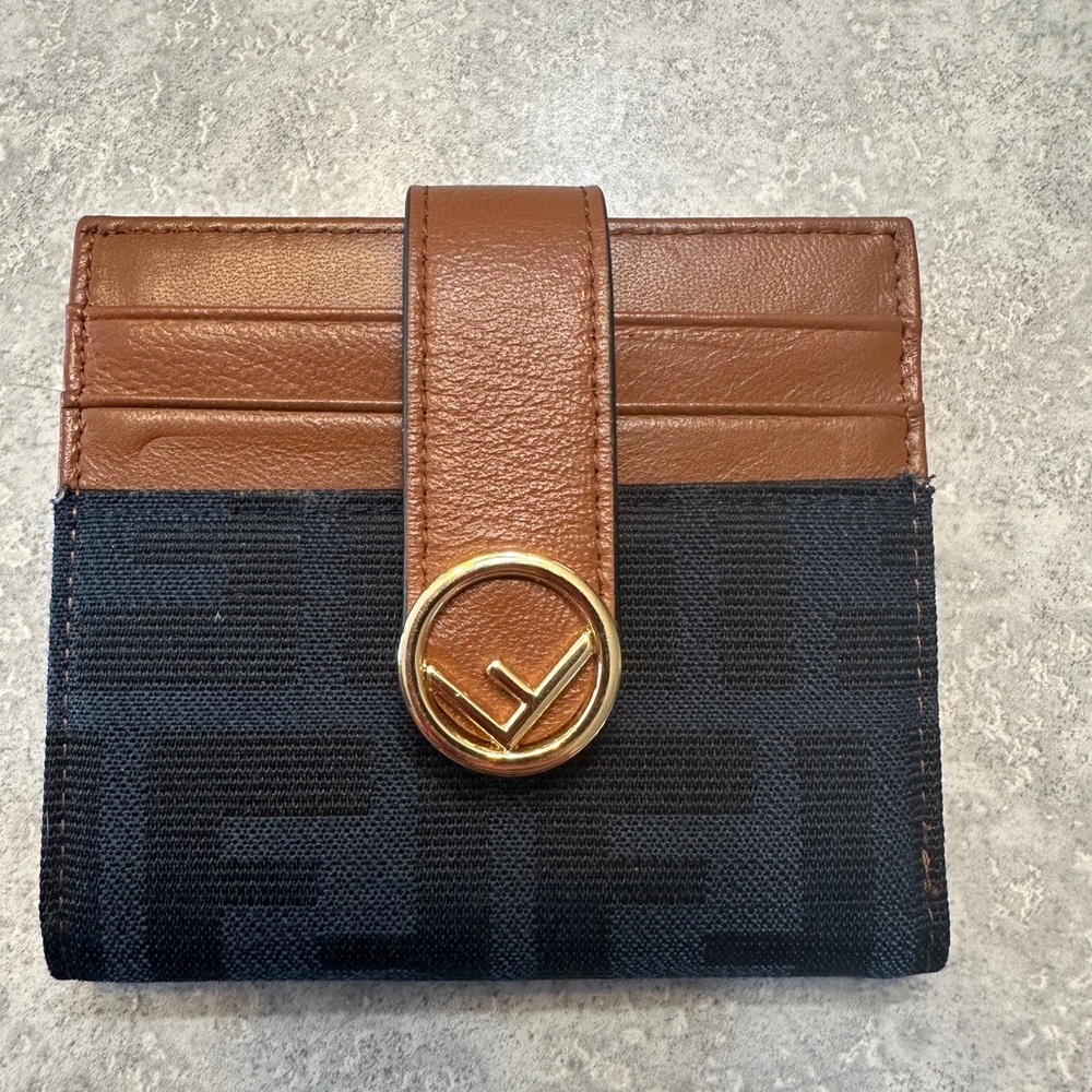 Fendi Blue and Brown Card Holder/Wallet with Gold Accent